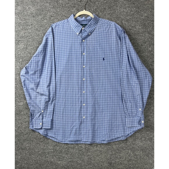 Ralph Lauren Shirt Mens 3XB Blue Big Classic Fit Plaid Button Down Cotton Preppy - Picture 2 of 8